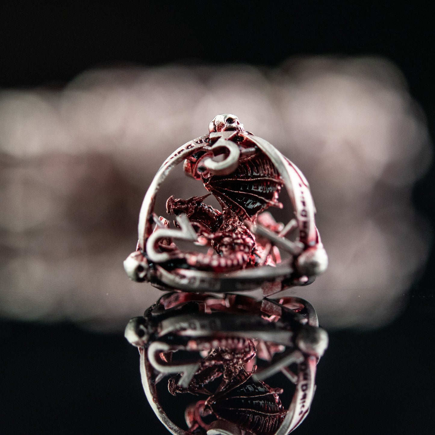 Draco Immortui Hollow Metal Dice Set- Red and Silver
