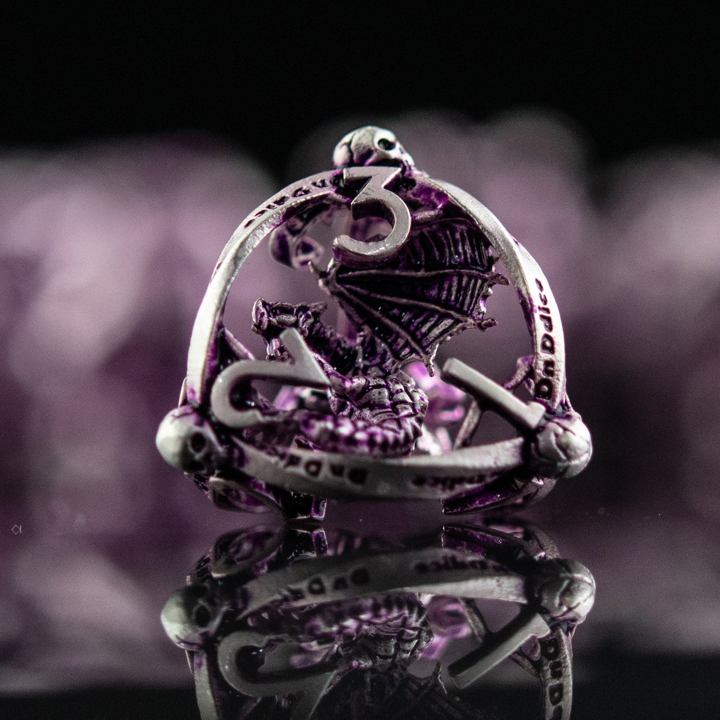Draco Immortui Hollow Metal Dice Set- Purple and Silver