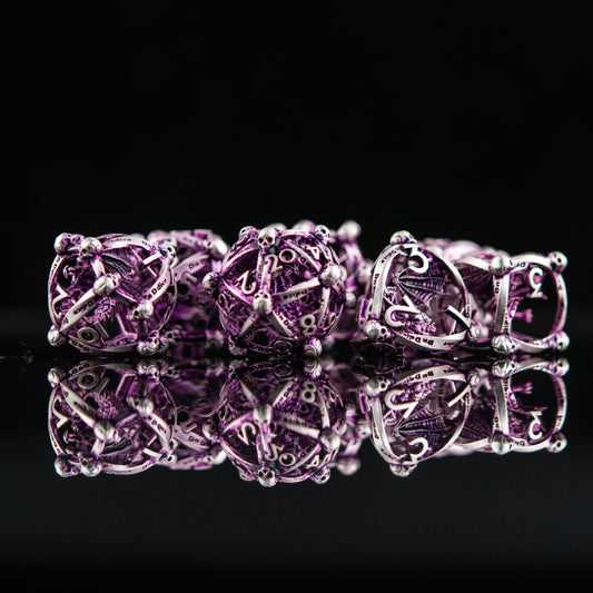 Draco Immortui Hollow Metal Dice Set- Purple and Silver