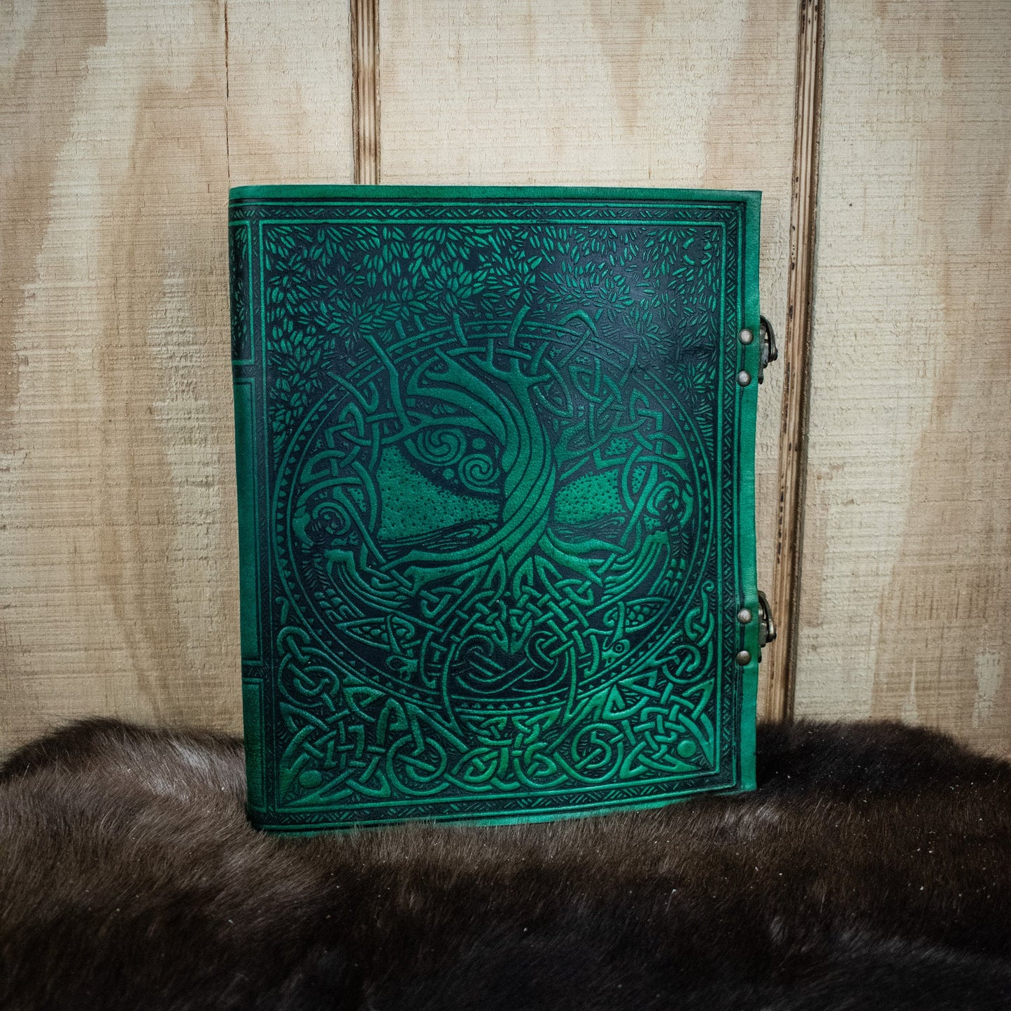 Tree Of Life Leather Journal - Green and Red