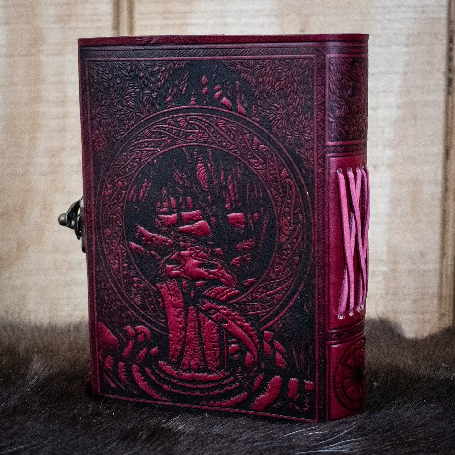 Tree Of Life Leather Journal - Green and Red