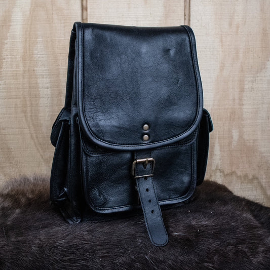 The Cottage" Leather Mini Backpack - Black