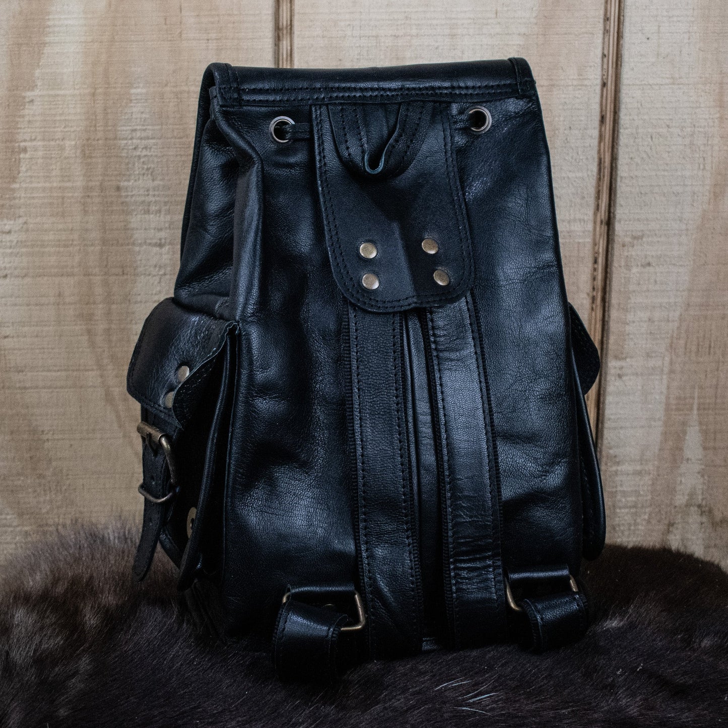 The Cottage" Leather Mini Backpack - Black